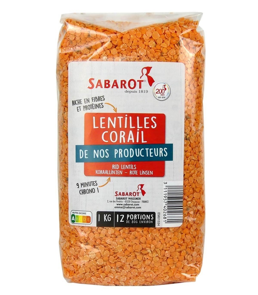 Lentille corail - Sabarot - 1 KG 
