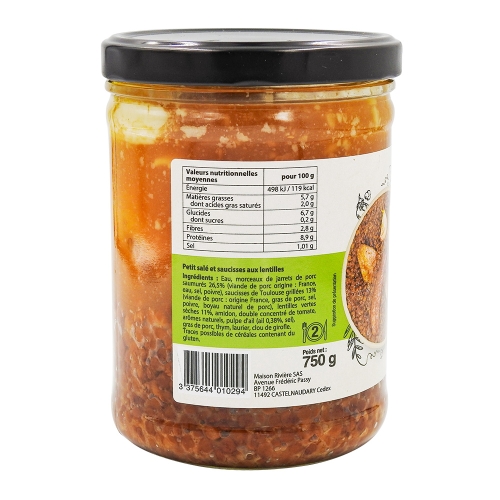  Petit salé saucisses lentilles - 750g 