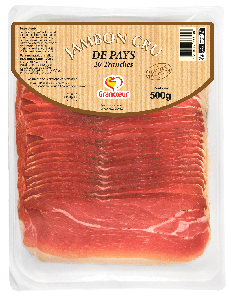 Jambon cru de pays tranché  - 500 Gr