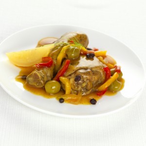 Plat - Tajine de poulet citronné aux olives et poivrons avec semoule - 8 personnes