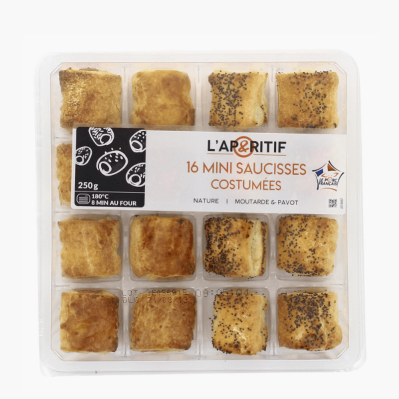 Mini saucisses costumées (nature, moutarde & pavot) - 250G