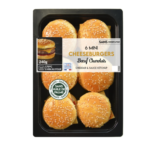 6 Mini cheeseburgers bœuf charolais cheddar - 240G